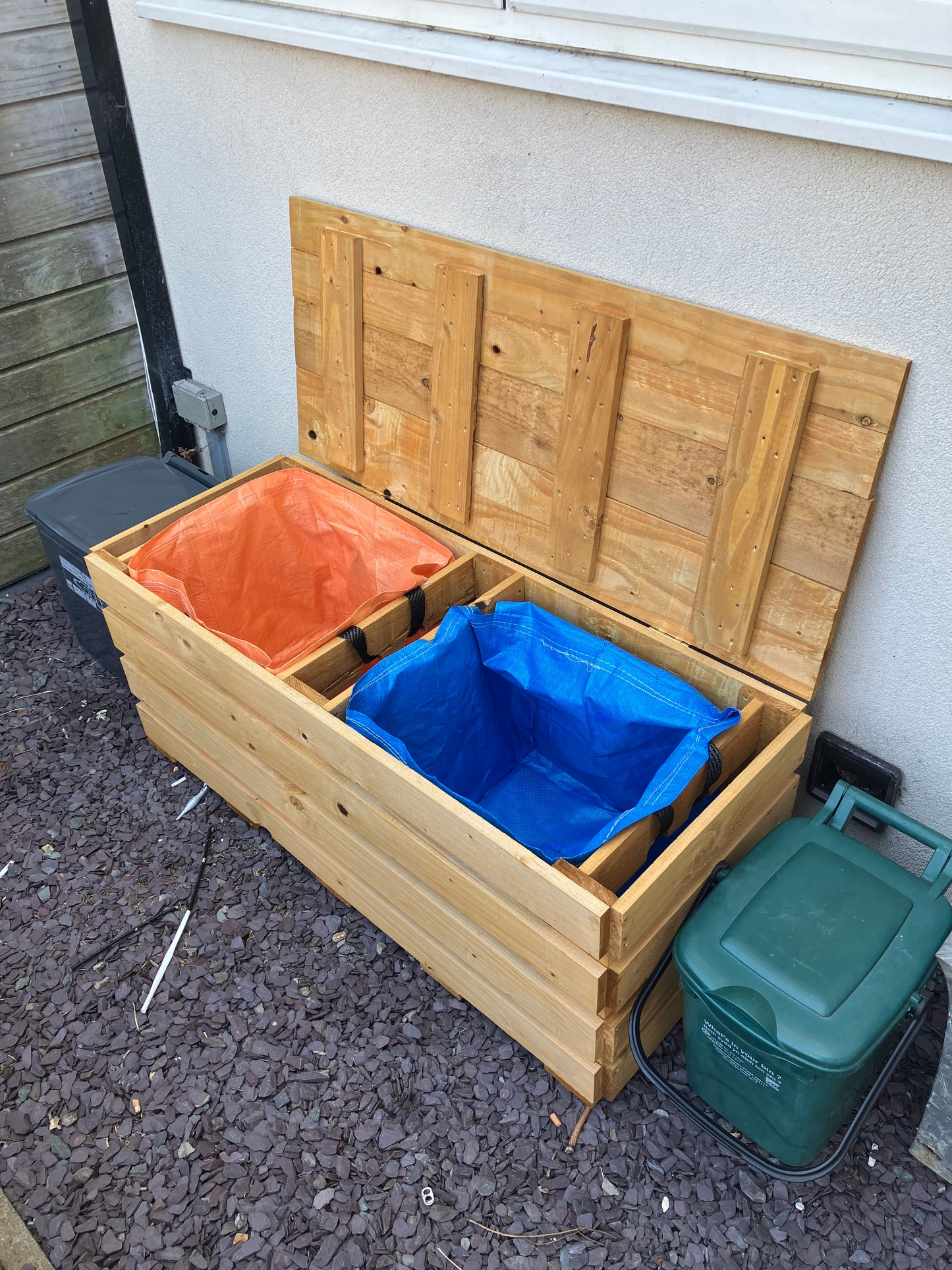 Single Slatted Recycling Bag Storage Bench