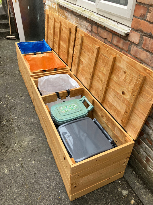 Single Slatted Recycling Caddy Storage Bench